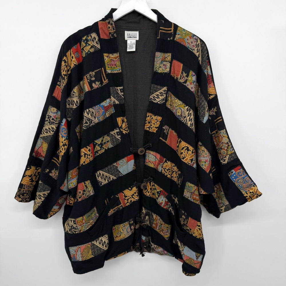 Vintage Halsey Collection Medium Oversize 3/4 Sleeve Patchwork Hippie Artsy Boho